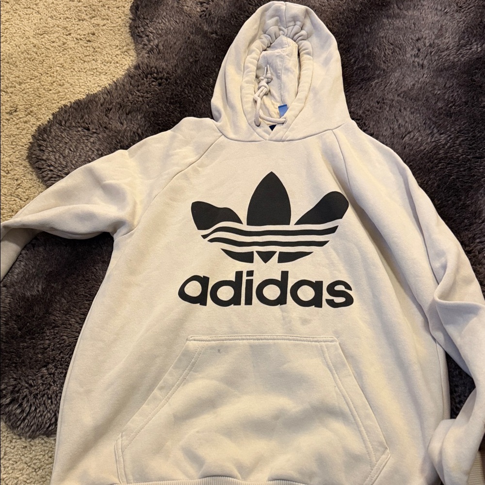 Adidas Light Gray Hoodie with Black Trefoil Logo